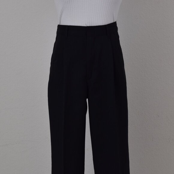 Vintage 90s Black Pleated Polyester Straight Leg Pants | 28 waist‎ - Picture 2 of 9